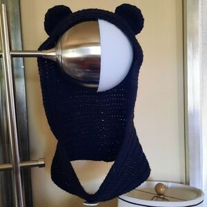 Black Crochet Hoodie With Bear Ears